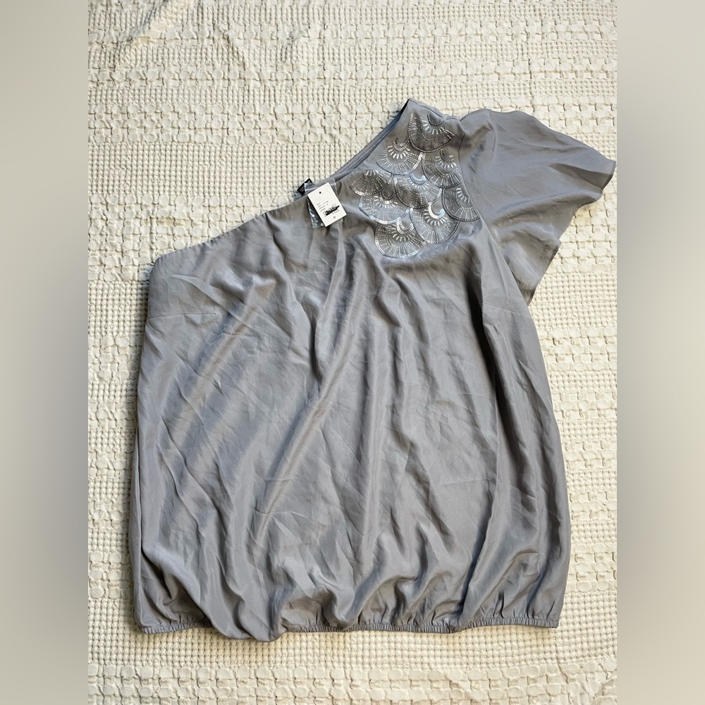 NWT Lane Bryant One Shoulder Sequin Blouse Silver Gray 22
